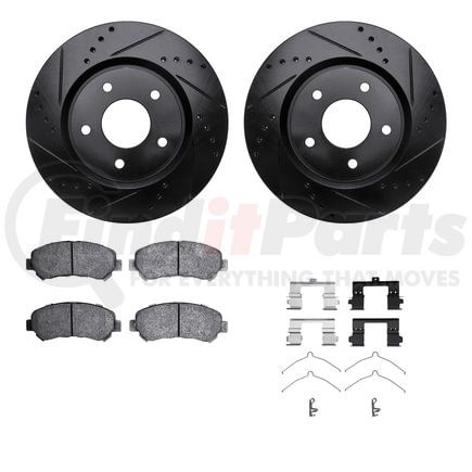 8512-67116 by DYNAMIC FRICTION COMPANY - Brake Rotor - Dimpled & Slotted - Black w/5000 Brake Pads & HW Kit
