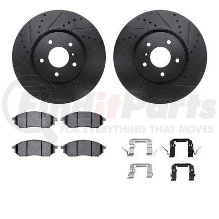 8512-68013 by DYNAMIC FRICTION COMPANY - Rotors-Drilled & Slotted-Black w/ 5000 Advanced Brake Pads Incl Hdw