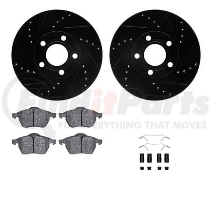 8512-73048 by DYNAMIC FRICTION COMPANY - Rotors-Drilled & Slotted-Black w/ 5000 Advanced Brake Pads Incl Hdw