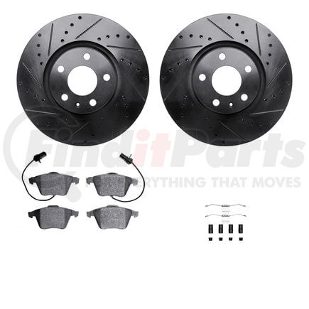 8512-73298 by DYNAMIC FRICTION COMPANY - Rotors-Drilled & Slotted-Black w/ 5000 Advanced Brake Pads Incl Hdw