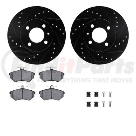 8512-74008 by DYNAMIC FRICTION COMPANY - Rotors-Drilled & Slotted-Black w/ 5000 Advanced Brake Pads Incl Hdw