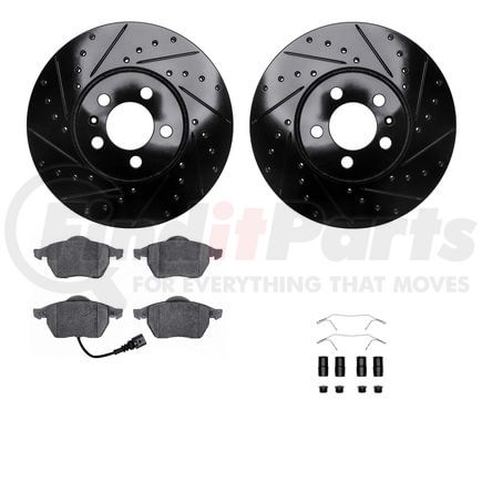 8512-74038 by DYNAMIC FRICTION COMPANY - Rotors-Drilled & Slotted-Black w/ 5000 Advanced Brake Pads Incl Hdw