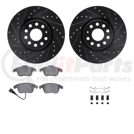 8512-74088 by DYNAMIC FRICTION COMPANY - Brake Rotor - Dimpled & Slotted - Black w/5000 Brake Pads & HW Kit