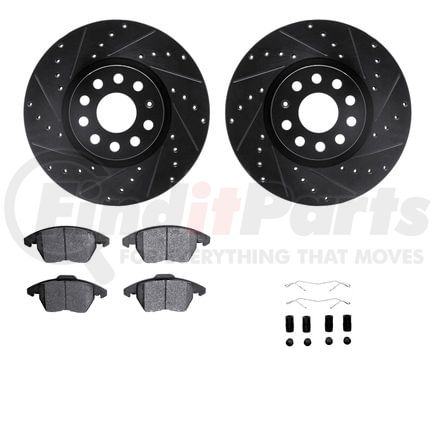 8512-74106 by DYNAMIC FRICTION COMPANY - Rotors-Drilled & Slotted-Black w/ 5000 Advanced Brake Pads Incl Hdw