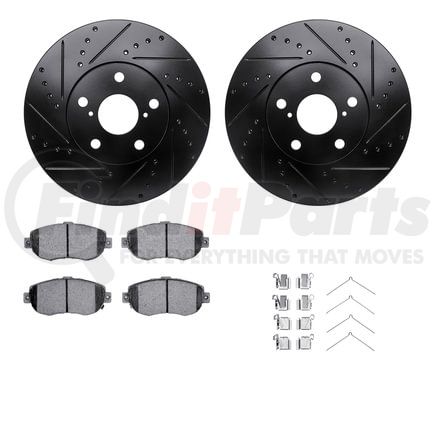 8512-75007 by DYNAMIC FRICTION COMPANY - Rotors-Drilled & Slotted-Black w/ 5000 Advanced Brake Pads Incl Hdw