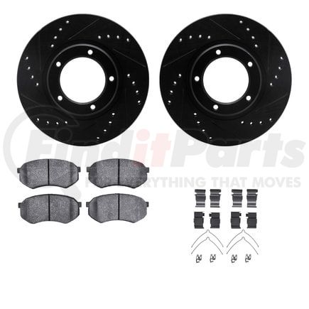 8512-76074 by DYNAMIC FRICTION COMPANY - Brake Rotor - Dimpled & Slotted - Black w/5000 Brake Pads & HW Kit