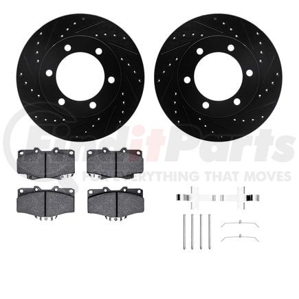 8512-76076 by DYNAMIC FRICTION COMPANY - Brake Rotor - Dimpled & Slotted - Black w/5000 Brake Pads & HW Kit