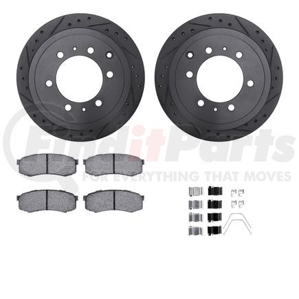 8512-76098 by DYNAMIC FRICTION COMPANY - Brake Rotor - Dimpled & Slotted - Black w/5000 Brake Pads & HW Kit