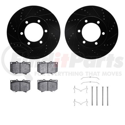 8512-76117 by DYNAMIC FRICTION COMPANY - Brake Rotor - Dimpled & Slotted - Black w/5000 Brake Pads & HW Kit