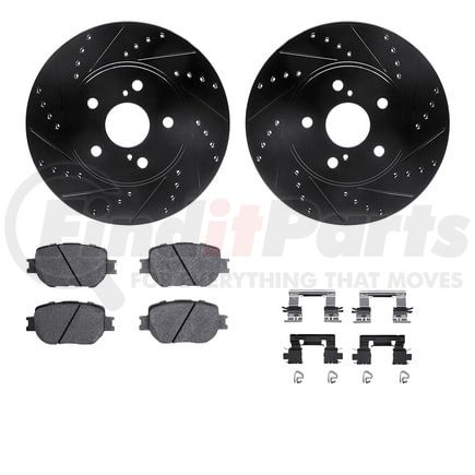 8512-76120 by DYNAMIC FRICTION COMPANY - Rotors-Drilled & Slotted-Black w/ 5000 Advanced Brake Pads Incl Hdw