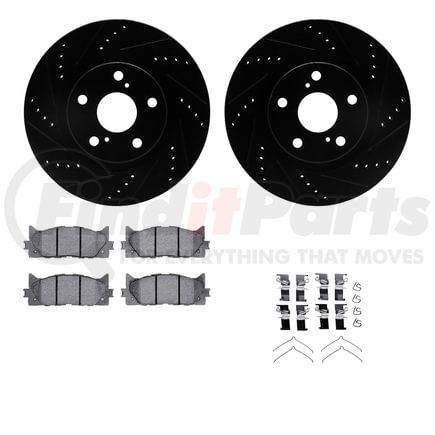 8512-76137 by DYNAMIC FRICTION COMPANY - Rotors-Drilled & Slotted-Black w/ 5000 Advanced Brake Pads Incl Hdw