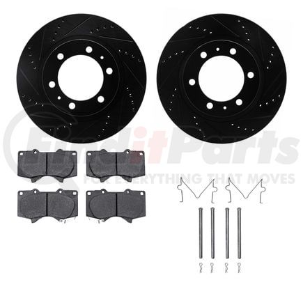 8512-76147 by DYNAMIC FRICTION COMPANY - Brake Rotor - Dimpled & Slotted - Black w/5000 Brake Pads & HW Kit