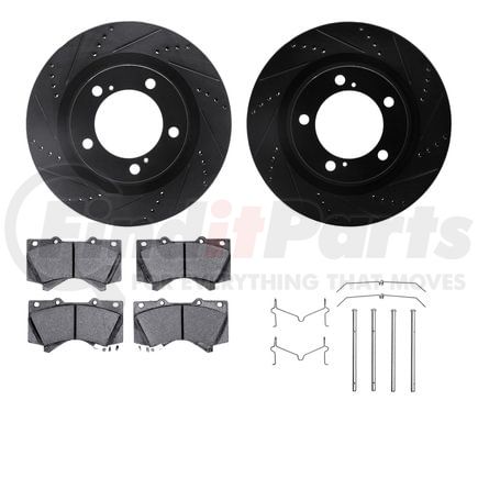 8512-76161 by DYNAMIC FRICTION COMPANY - Brake Rotor - Dimpled & Slotted - Black w/5000 Brake Pads & HW Kit