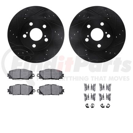 8512-76170 by DYNAMIC FRICTION COMPANY - Rotors-Drilled & Slotted-Black w/ 5000 Advanced Brake Pads Incl Hdw