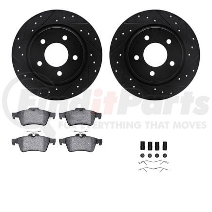 8512-80034 by DYNAMIC FRICTION COMPANY - Rotors-Drilled & Slotted-Black w/ 5000 Advanced Brake Pads Incl Hdw