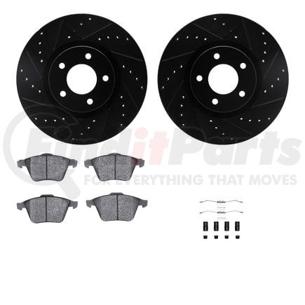 8512-80042 by DYNAMIC FRICTION COMPANY - Rotors-Drilled & Slotted-Black w/ 5000 Advanced Brake Pads Incl Hdw