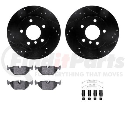 8612-31056 by DYNAMIC FRICTION COMPANY - Rotors-Drilled & Slotted-Black w/ 5000 Euro Ceramic Brake Pads Incl Hdw