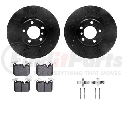 8612-31094 by DYNAMIC FRICTION COMPANY - Rotors-Drilled & Slotted-Black w/ 5000 Euro Ceramic Brake Pads Incl Hdw