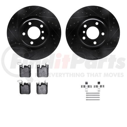 8612-31099 by DYNAMIC FRICTION COMPANY - Rotors-Drilled & Slotted-Black w/ 5000 Euro Ceramic Brake Pads Incl Hdw
