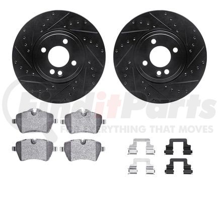 8612-32002 by DYNAMIC FRICTION COMPANY - Rotors-Drilled & Slotted-Black w/ 5000 Euro Ceramic Brake Pads Incl Hdw