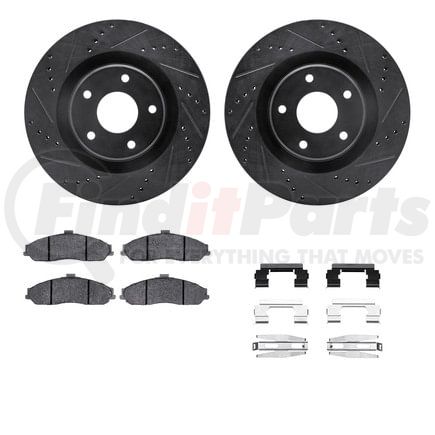8612-46007 by DYNAMIC FRICTION COMPANY - Rotors-Drilled & Slotted-Black w/ 5000 Euro Ceramic Brake Pads Incl Hdw