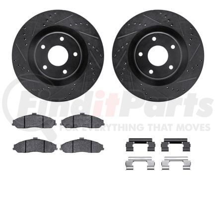 8612-46008 by DYNAMIC FRICTION COMPANY - Rotors-Drilled & Slotted-Black w/ 5000 Euro Ceramic Brake Pads Incl Hdw