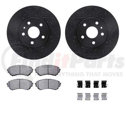 8612-46011 by DYNAMIC FRICTION COMPANY - Rotors-Drilled & Slotted-Black w/ 5000 Euro Ceramic Brake Pads Incl Hdw