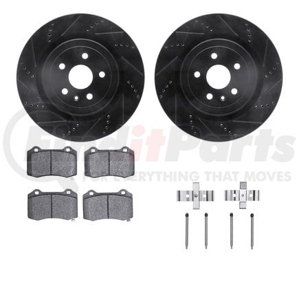 8612-47007 by DYNAMIC FRICTION COMPANY - Rotors-Drilled & Slotted-Black w/ 5000 Euro Ceramic Brake Pads Incl Hdw