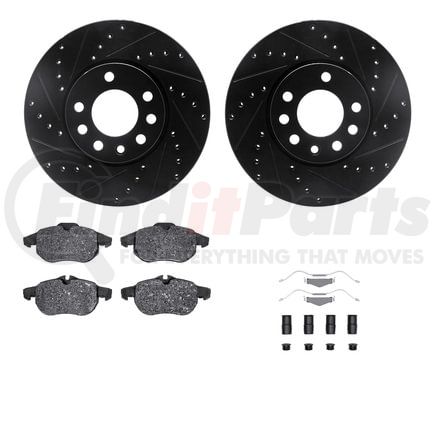 8612-65009 by DYNAMIC FRICTION COMPANY - Rotors-Drilled & Slotted-Black w/ 5000 Euro Ceramic Brake Pads Incl Hdw