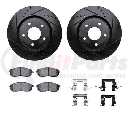 8612-67006 by DYNAMIC FRICTION COMPANY - Rotors-Drilled & Slotted-Black w/ 5000 Euro Ceramic Brake Pads Incl Hdw