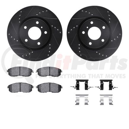 8612-68000 by DYNAMIC FRICTION COMPANY - Rotors-Drilled & Slotted-Black w/ 5000 Euro Ceramic Brake Pads Incl Hdw