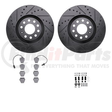 8612-73031 by DYNAMIC FRICTION COMPANY - Rotors-Drilled & Slotted-Black w/ 5000 Euro Ceramic Brake Pads Incl Hdw