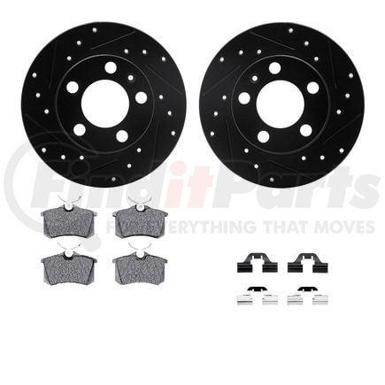 8612-74021 by DYNAMIC FRICTION COMPANY - Rotors-Drilled & Slotted-Black w/ 5000 Euro Ceramic Brake Pads Incl Hdw