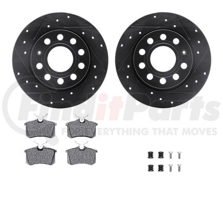 8612-74044 by DYNAMIC FRICTION COMPANY - Rotors-Drilled & Slotted-Black w/ 5000 Euro Ceramic Brake Pads Incl Hdw