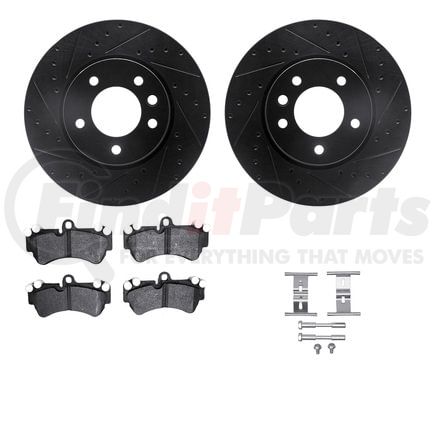 8612-74048 by DYNAMIC FRICTION COMPANY - Rotors-Drilled & Slotted-Black w/ 5000 Euro Ceramic Brake Pads Incl Hdw