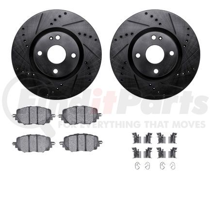 8612-80008 by DYNAMIC FRICTION COMPANY - Rotors-Drilled & Slotted-Black w/ 5000 Euro Ceramic Brake Pads Incl Hdw