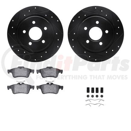 8512-27036 by DYNAMIC FRICTION COMPANY - Rotors-Drilled & Slotted-Black w/ 5000 Advanced Brake Pads Incl Hdw