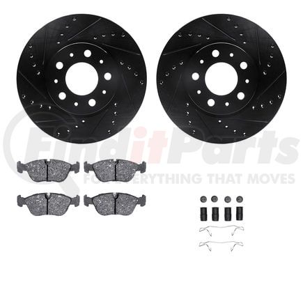 8512-27153 by DYNAMIC FRICTION COMPANY - Rotors-Drilled & Slotted-Black w/ 5000 Advanced Brake Pads Incl Hdw