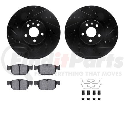 8512-27287 by DYNAMIC FRICTION COMPANY - Rotors-Drilled & Slotted-Black w/ 5000 Advanced Brake Pads Incl Hdw