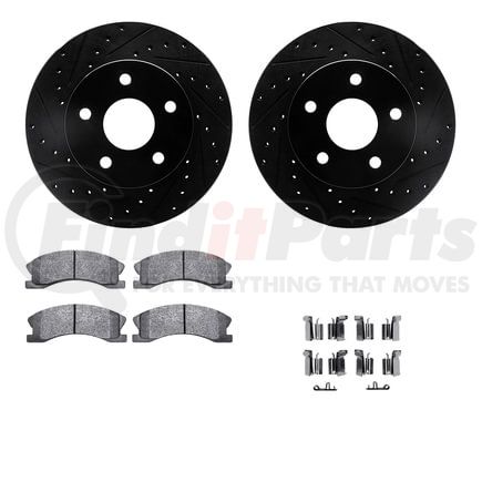 8512-42022 by DYNAMIC FRICTION COMPANY - Brake Rotor - Drilled & Slotted - Black w/5000 Brake Pads & HW Kit