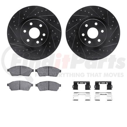 8512-46050 by DYNAMIC FRICTION COMPANY - Brake Rotor - Drilled & Slotted - Black w/5000 Brake Pads & HW Kit