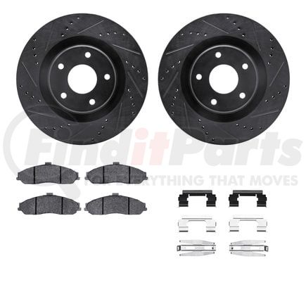 8512-46147 by DYNAMIC FRICTION COMPANY - Rotors-Drilled & Slotted-Black w/ 5000 Advanced Brake Pads Incl Hdw
