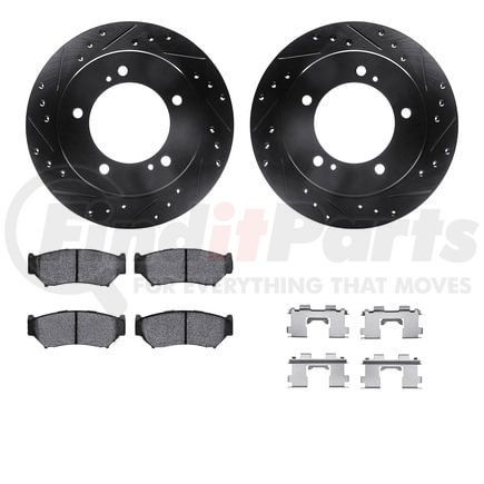 8512-47038 by DYNAMIC FRICTION COMPANY - Brake Rotor - Dimpled & Slotted - Black w/5000 Brake Pads & HW Kit