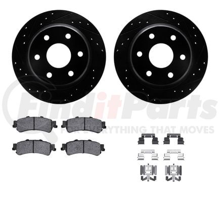 8512-48043 by DYNAMIC FRICTION COMPANY - Brake Rotor - Dimpled & Slotted - Black w/5000 Brake Pads & HW Kit