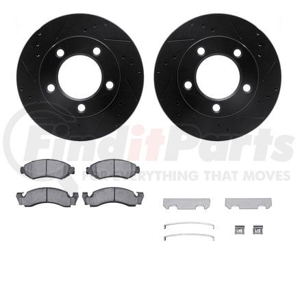 8512-54020 by DYNAMIC FRICTION COMPANY - Brake Rotor - Drilled & Slotted - Black w/5000 Brake Pads & HW Kit