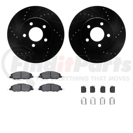 8512-54037 by DYNAMIC FRICTION COMPANY - Rotors-Drilled & Slotted-Black w/ 5000 Advanced Brake Pads Incl Hdw