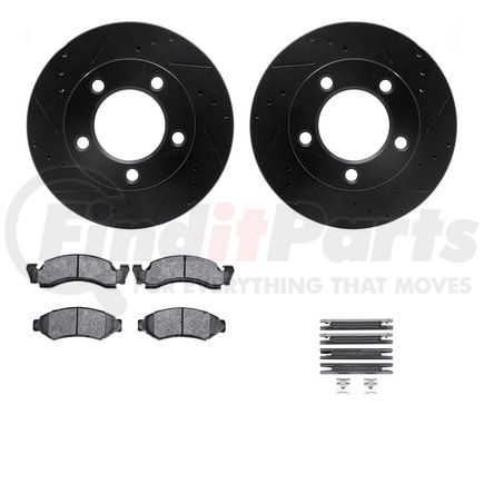 8512-54051 by DYNAMIC FRICTION COMPANY - Brake Rotor - Drilled & Slotted - Black w/5000 Brake Pads & HW Kit