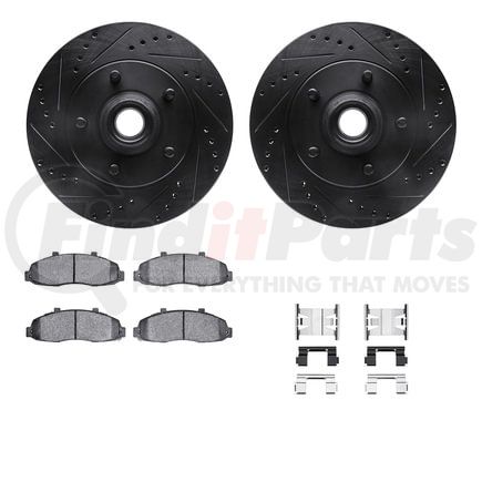 8512-54113 by DYNAMIC FRICTION COMPANY - Brake Rotor - Drilled & Slotted - Black w/5000 Brake Pads & HW Kit