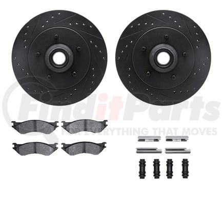 8512-54117 by DYNAMIC FRICTION COMPANY - Brake Rotor - Drilled & Slotted - Black w/5000 Brake Pads & HW Kit