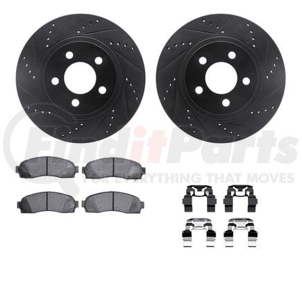 8512-54139 by DYNAMIC FRICTION COMPANY - Brake Rotor - Dimpled & Slotted - Black w/5000 Brake Pads & HW Kit